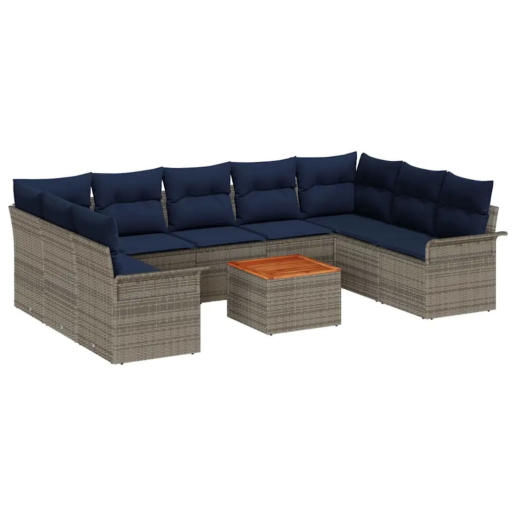 Set Divano da Giardino con cuscino 10 pcs Grigio polyrattan 3347374
