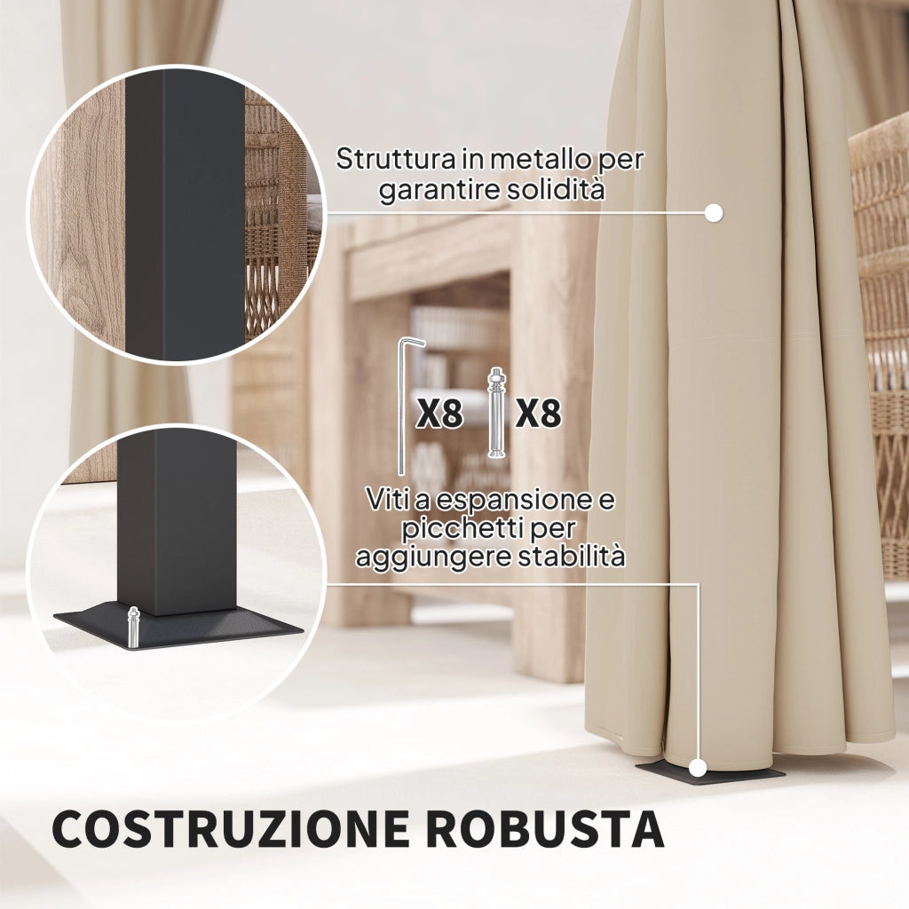 Pergola con tetto retrattile e tende ¨C Zephmum ¨C Metallo e poliestere beige 300x300x227 cm