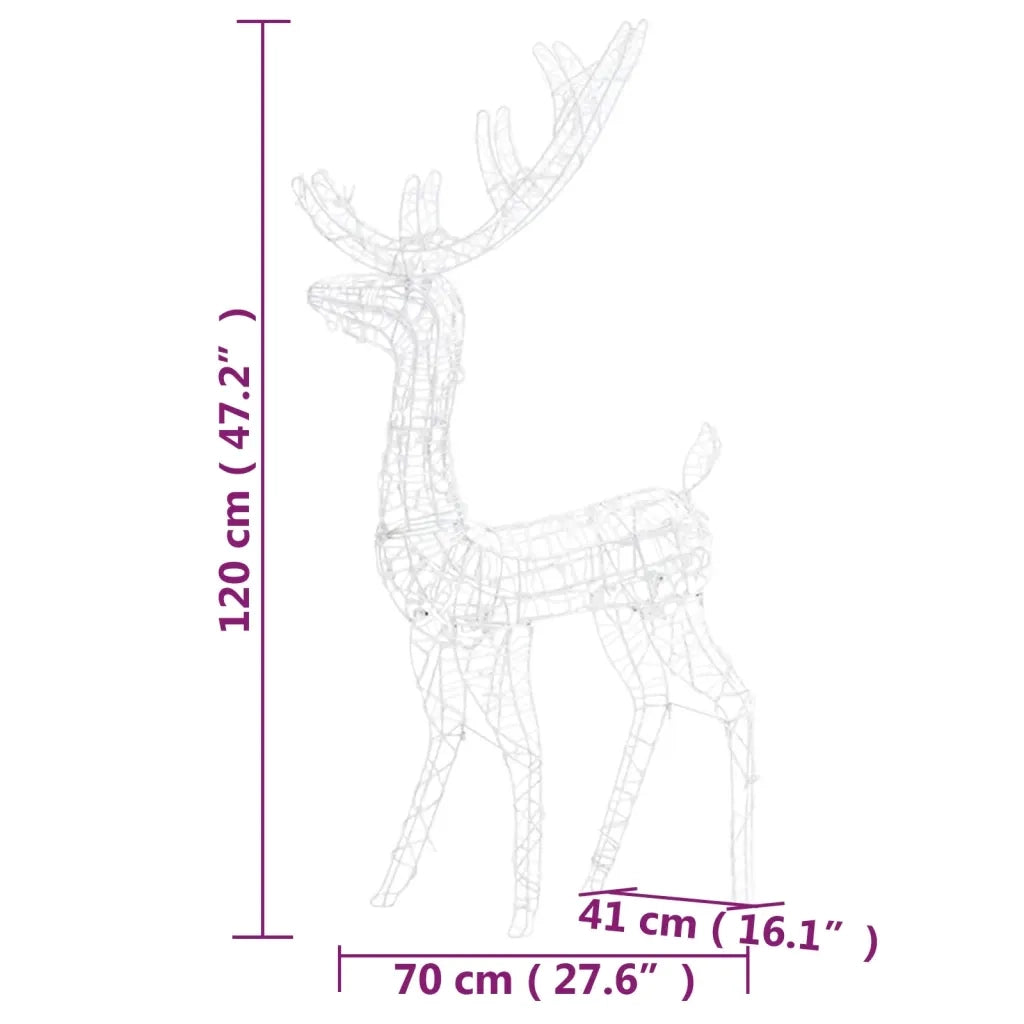 Decorazioni Natalizie Renne in Acrilico 2 pz 120cm Bianco Caldo