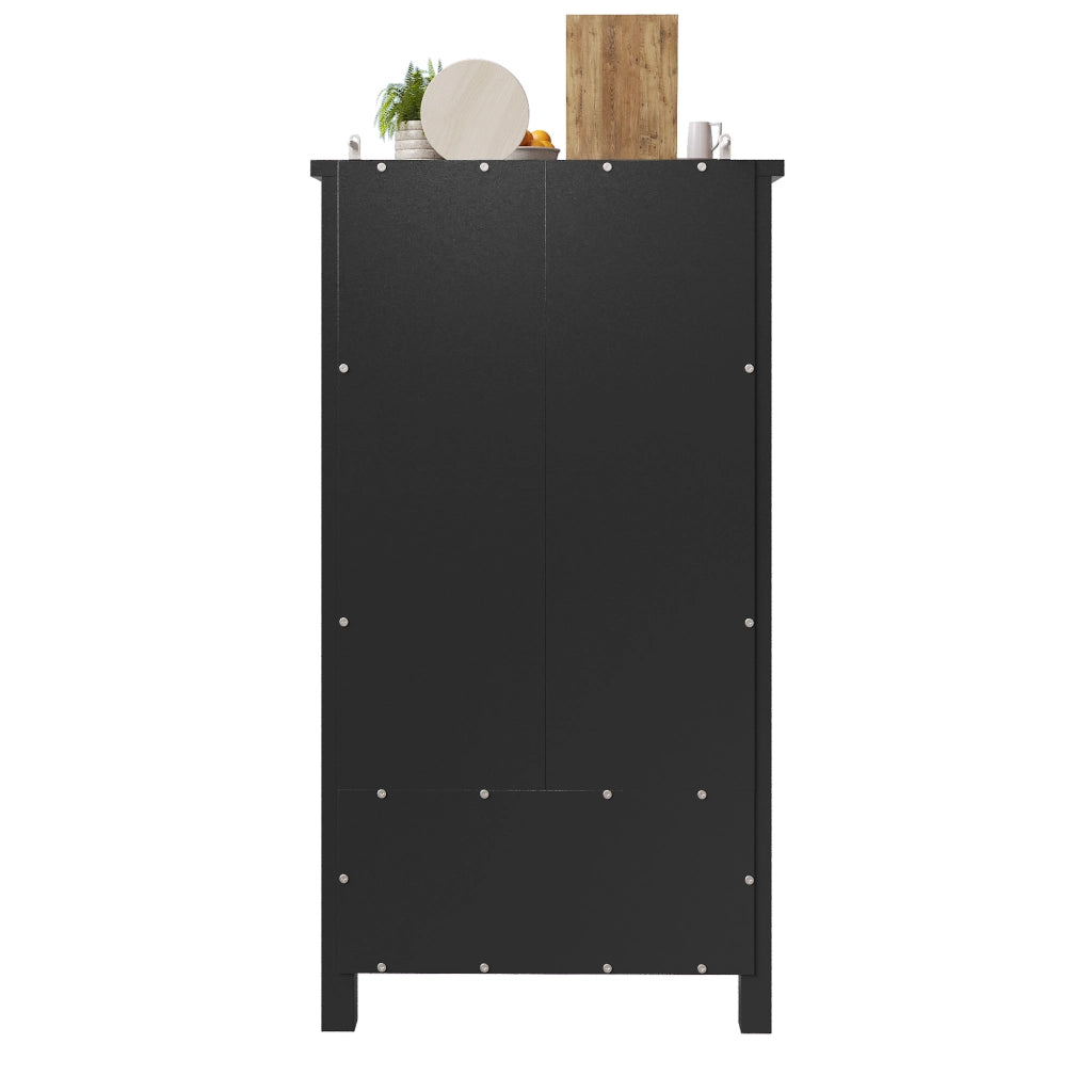 Credenza da cucina 80x40x140 cm con 5 cassetti e doppia anta, mobile multiuso nero