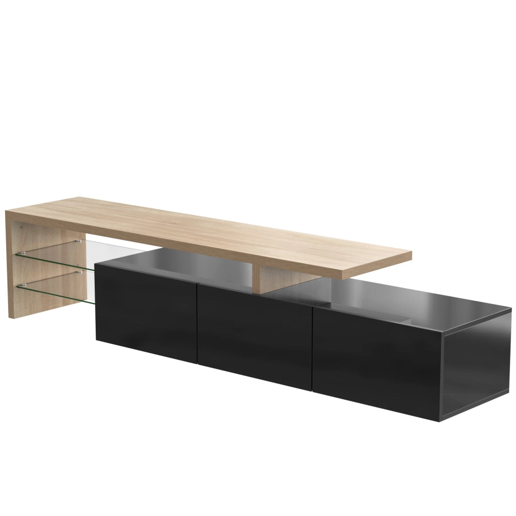 Mobile TV con 3 Ante; 2 Ripiani in Vetro e LED a 7 Colori con App; 197.5×39×42 cm