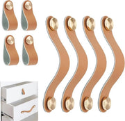 Maniglie in pelle artigianale a mano - set da 4 - camel - con viti - per armadi e comò - per tende da parete .