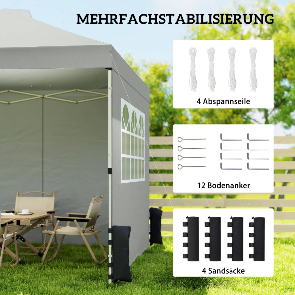 Pavillon pieghevole 3x3 m con 3 pareti ¨C zephmum ¨C grigio chiaro