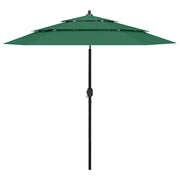Ombrellone a 3 Livelli con Palo in Alluminio Verde 2,5 m