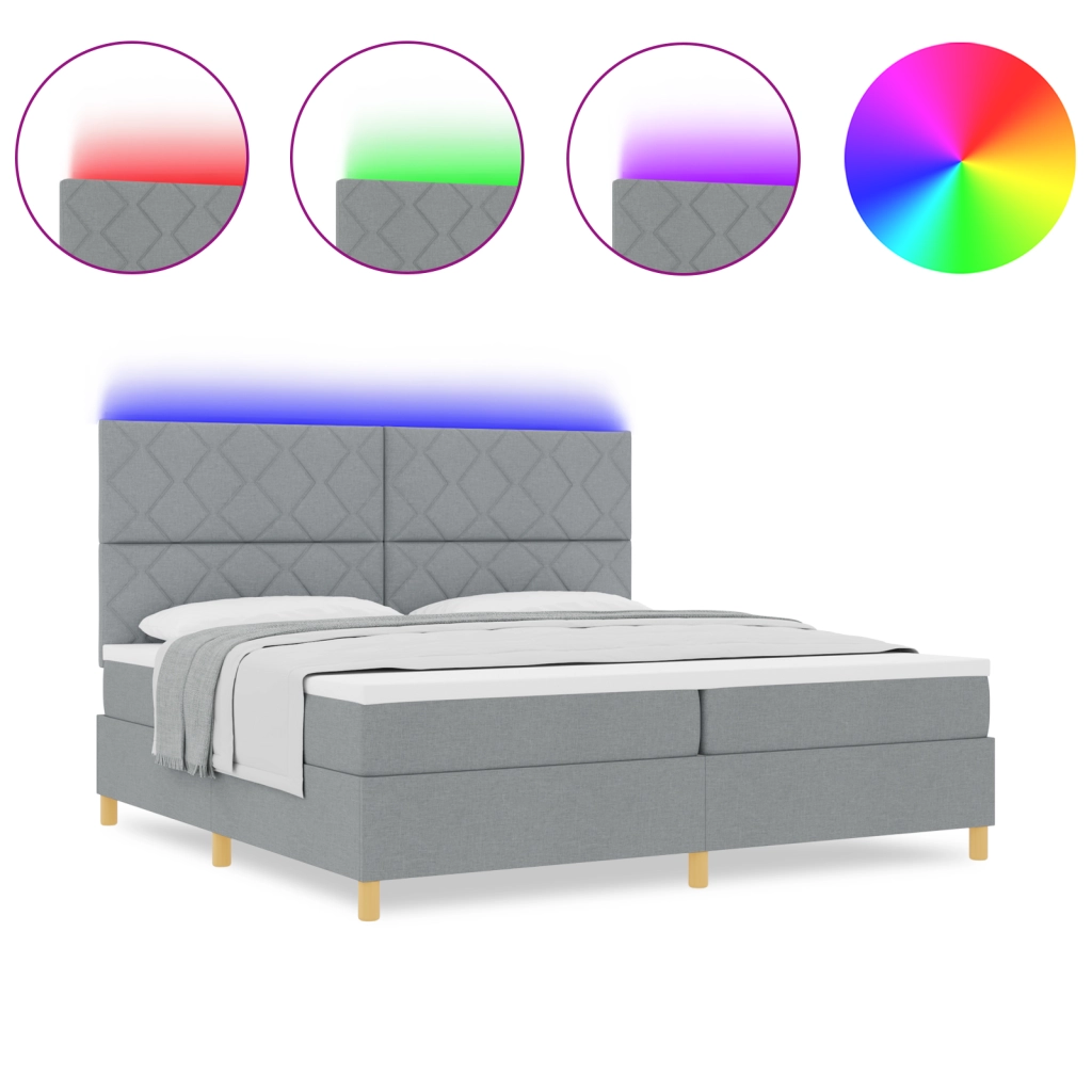 Letto a Box con Materasso e Luce LED Grigio chiaro 200x200 cm Tessuto