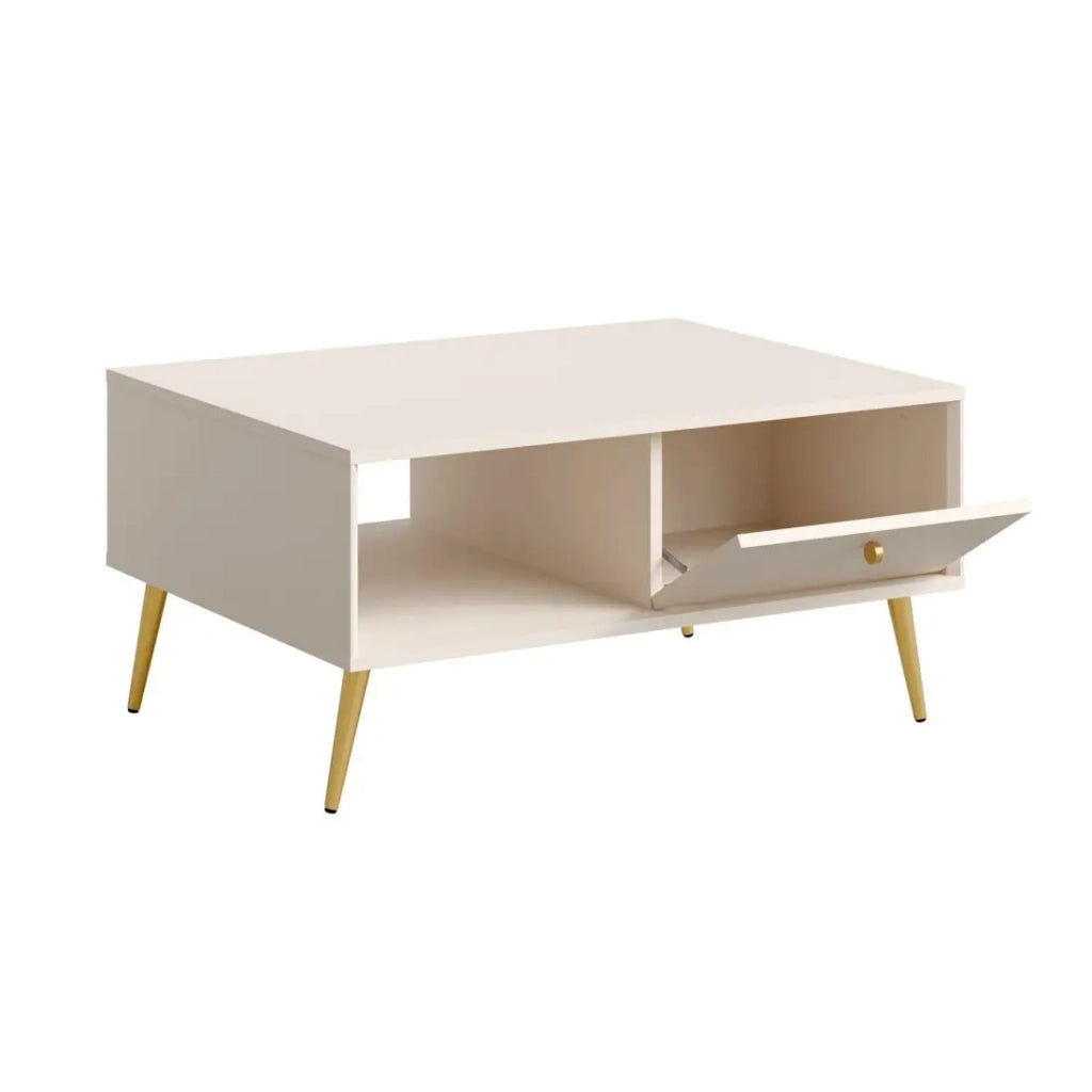 Tavolino basso design AZURÉA – 1 nicchia + 1 anta ribaltabile – Colore sabbia
