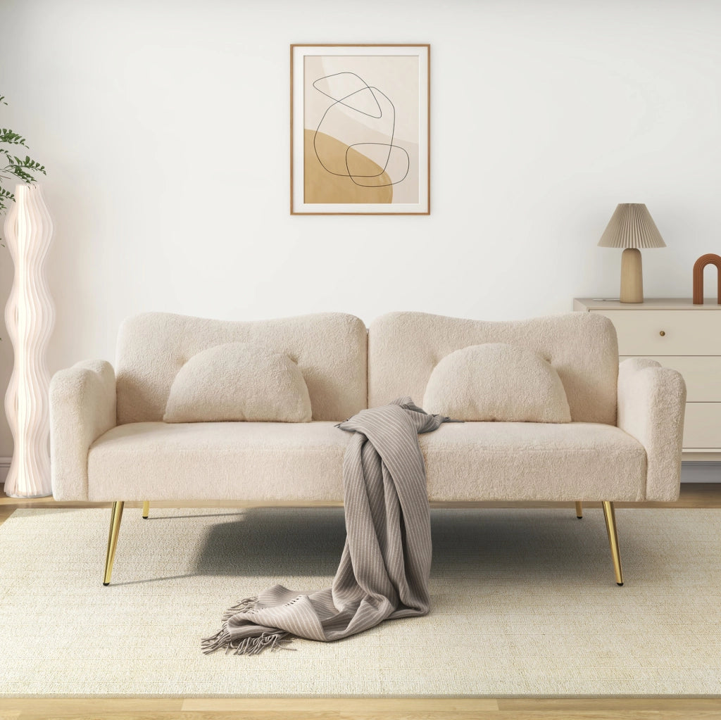 Divano letto 2 posti reclinabile 155x85;5 cm beige con 2 cuscini HOMVRA