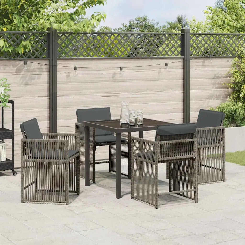 Set da Pranzo per Giardino 5 pcs Grigio polyrattan