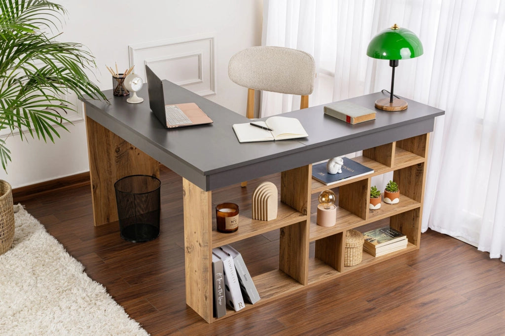 Scrivania in legno "Vesper" - 130 x 120 x 72 cm - AntracitePino Atlantico