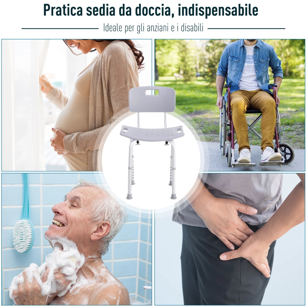 EasyComfort Sedia da Doccia per Bagno in Alluminio e Plastica Altezza Regolabile 8 Livelli 71-88cm Piedini Antiscivolo