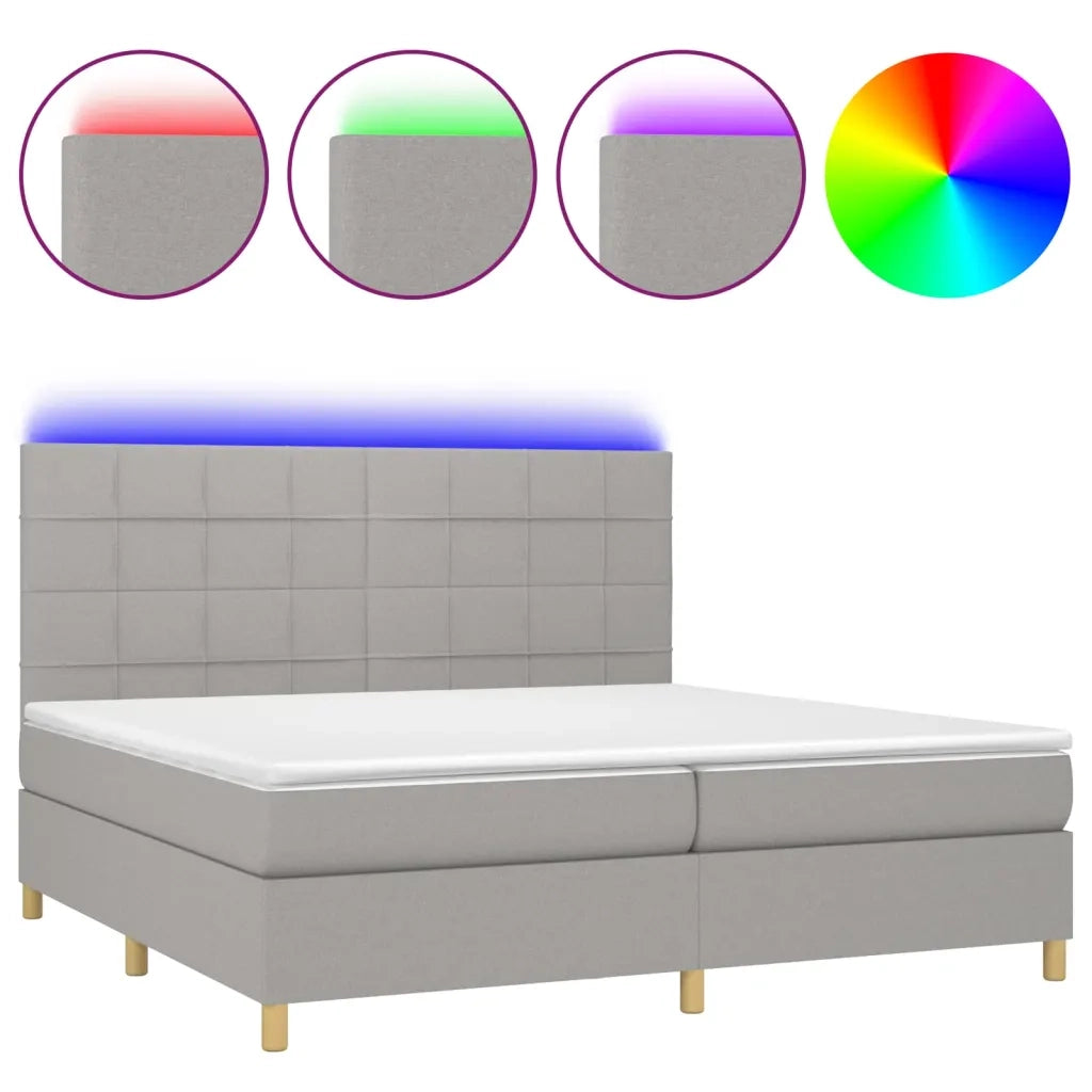 Letto a Molle Materasso e LED Grigio Chiaro 200x200 cm Tessuto 3135461