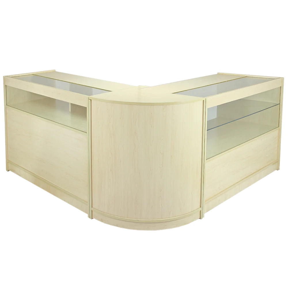 Set Leo con 3 Banconi da Negozio e Reception con Finitura in Acero Laminato