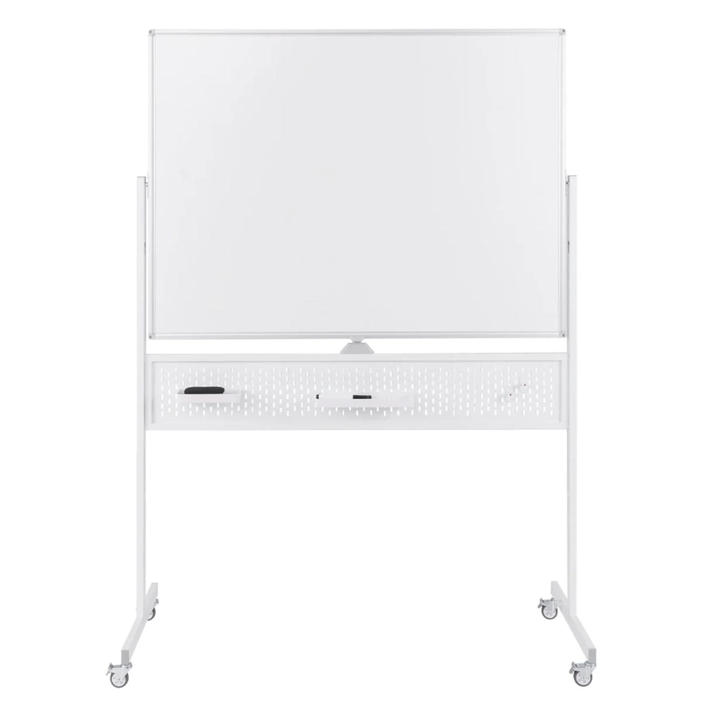Lavagna mobile bifacciale 120 x 90 cm superficie magnetica con ruote metalliche bianche bloccabili 20_0014134