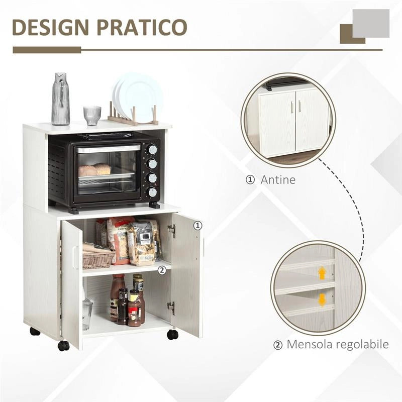 MOBILE CUCINA CON RUOTE E RIPIANO IN LEGNO 60.4X40.3X97CM BIANCO