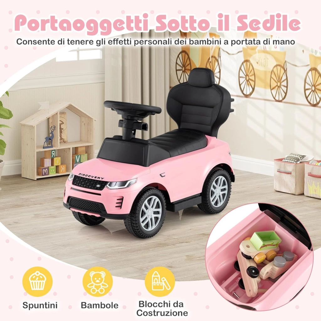 3 in 1 Auto a Spinta, Macchinina a Pedale con Manico Removibile e Paracolpi, Clacson e Suodo di Avvio, Macchina Cavalcabile per Bambini 18-36 Mesi (Rosa)