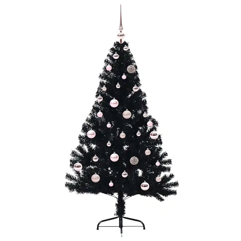 Albero di Natale | Decorazioni natalizie artificiale con luci integrate Nero 150 cm PVC