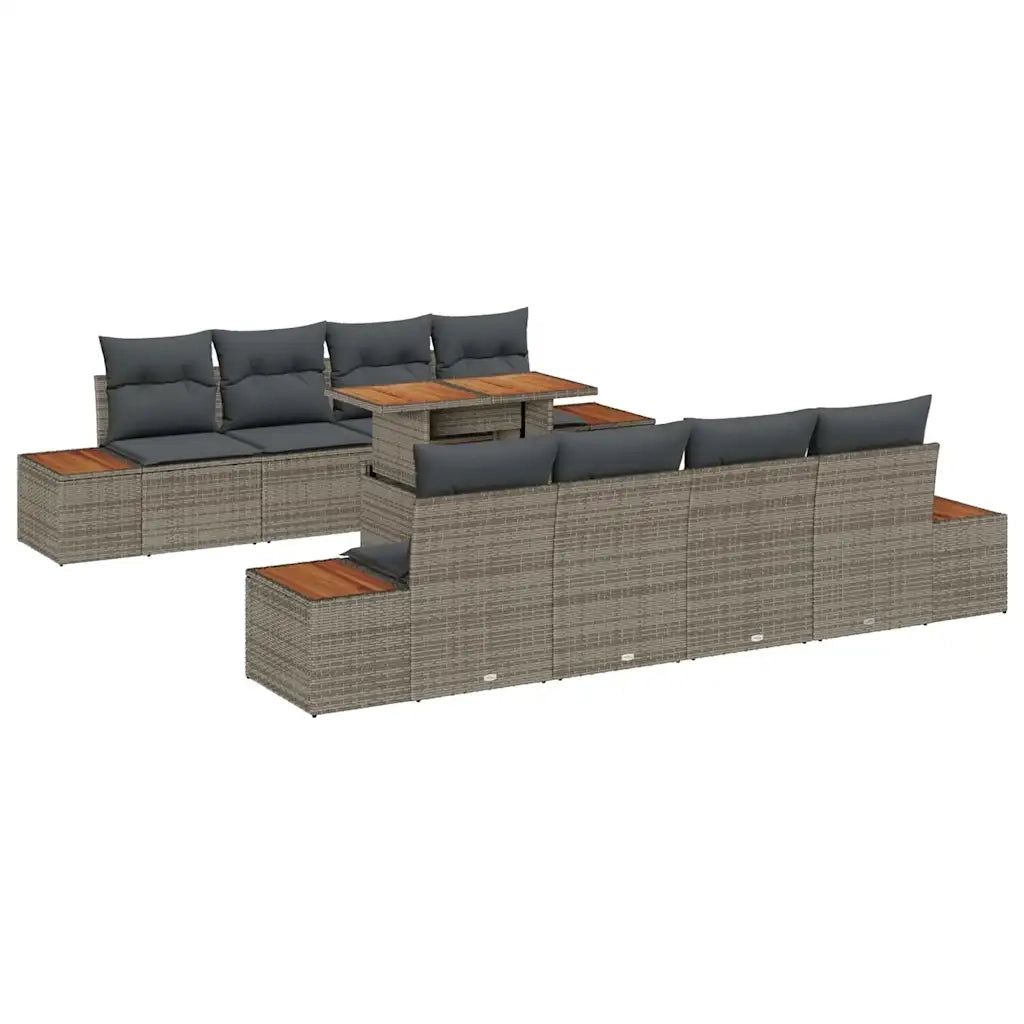 Set Divano da Giardino 9 pcs Grigio Poly Rattan 3358788