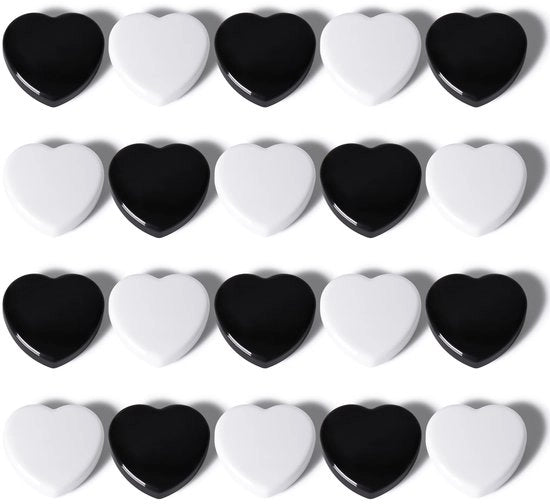 Set di 20 forti magneti a forma di cuore colorati, per bacheche e frigoriferi, decorativi per frigoriferi, magneti per lavagna bianca mini per bacheche, foto, lavagne e pareti magnetiche (Nero + Bianco)