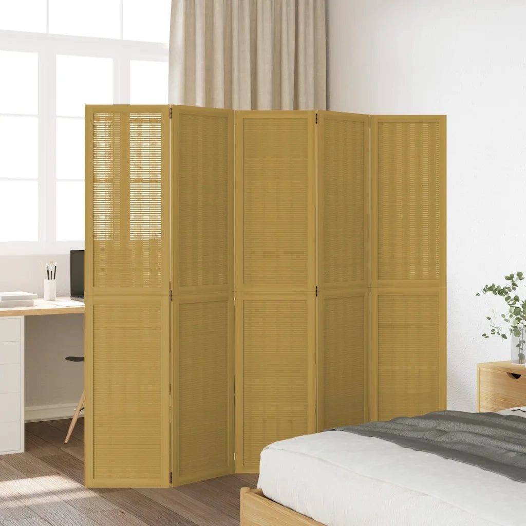 Divisorio Ambienti | Divider per stanze | Paravento 5 Pannelli Marrone Legno Massello Paulownia