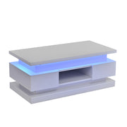 Tavolino da caffè alzabile con 2 cassetti; LED e USB - per soggiorno - 100x50x40 cm - bianco