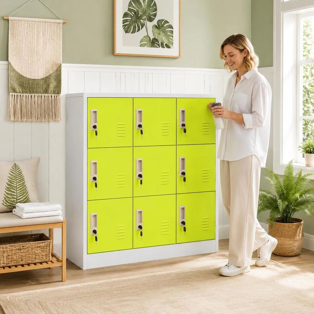 Locker Cabinet, Light Grey And Green, 90x45x92.5 Cm, Steel