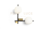 LINGOTTO APPLIQUE DA PARETE 2 LUCI ARROTONDATA OPALINO STRUTTURA NERO PARTICOLARI ORO ATTACCO G9