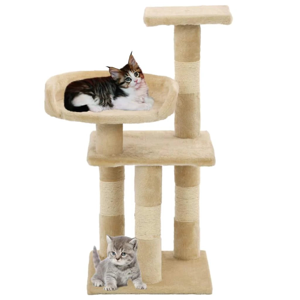 Tiragraffi albero per gatti cuccia per gatti peluche in sisal 65 cm beige 3702043