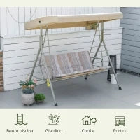 Dondolo da Giardino 3 Posti in Acciaio con Tetto Regolabile, Cuscini e Braccioli, 172x110x156cm