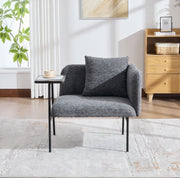 Poltrona da relax in chenille grigio scuro con tavolino laterale e tasche portaoggetti; 86x72x71 cm