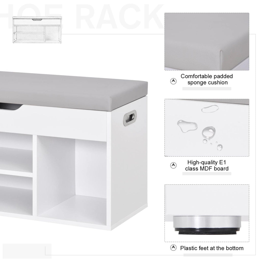 Mobile Scarpiera con Panca 80x30x43 cm in MDF Bianca