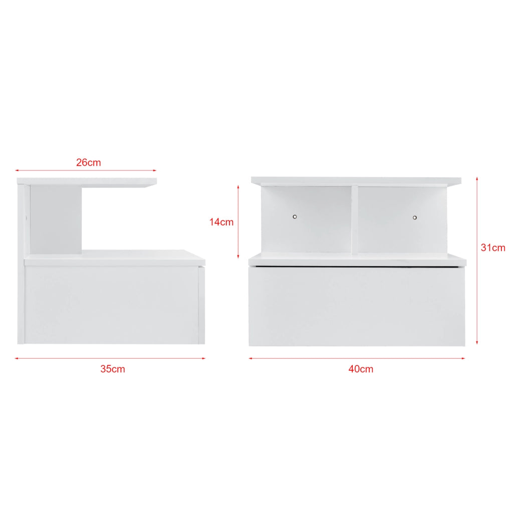 Comodino da Parete Amberg con Cassetto e Ripiani 40x35x31 cm - Bianco [en.casa]