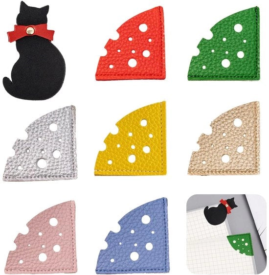 Bladwijzers in Loro 8 Stuks - Bladwijzers in Loro - Personalizzabili Bladwijzers - Bladwijzers con Gatto e Formaggio - Foderati in PU Duraturo - Decorazioni per Libri - Libellini
