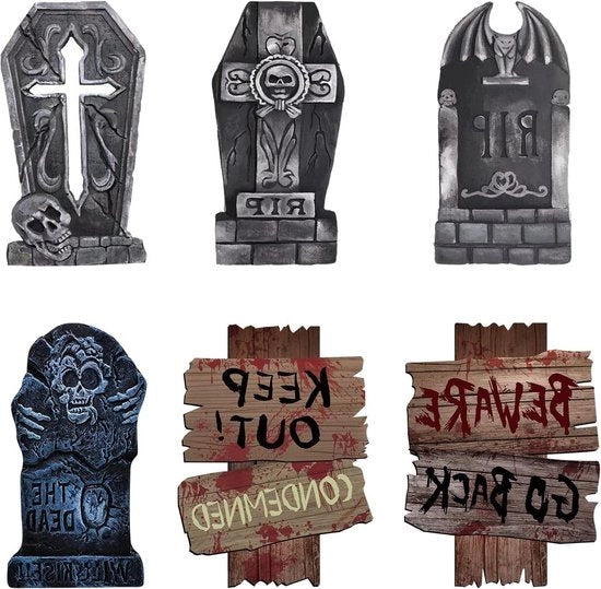Decorazioni di Halloween - Set di 6 lapidi da giardino, cimitero e stele - Decorazioni per party di Halloween