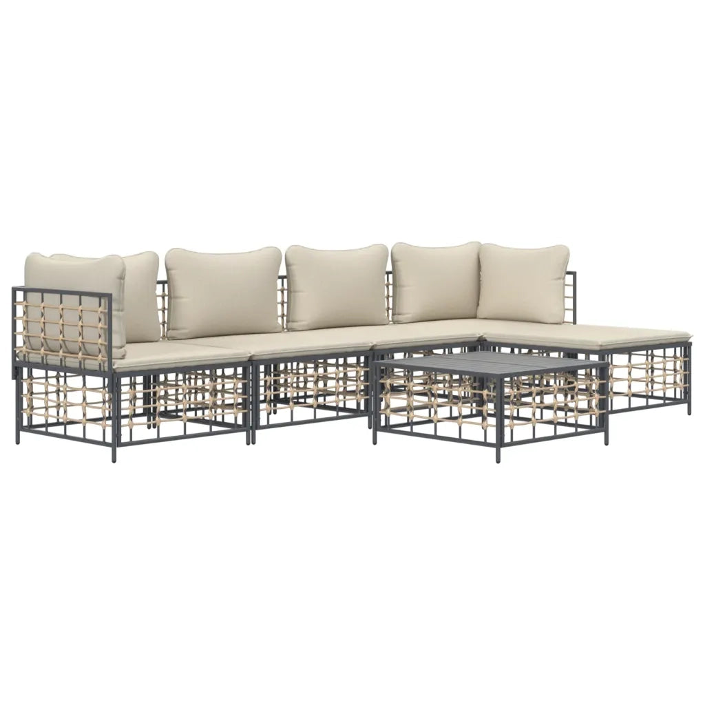 Set Divani da Giardino 6 pz con Cuscini Antracite in Polyrattan 3186744