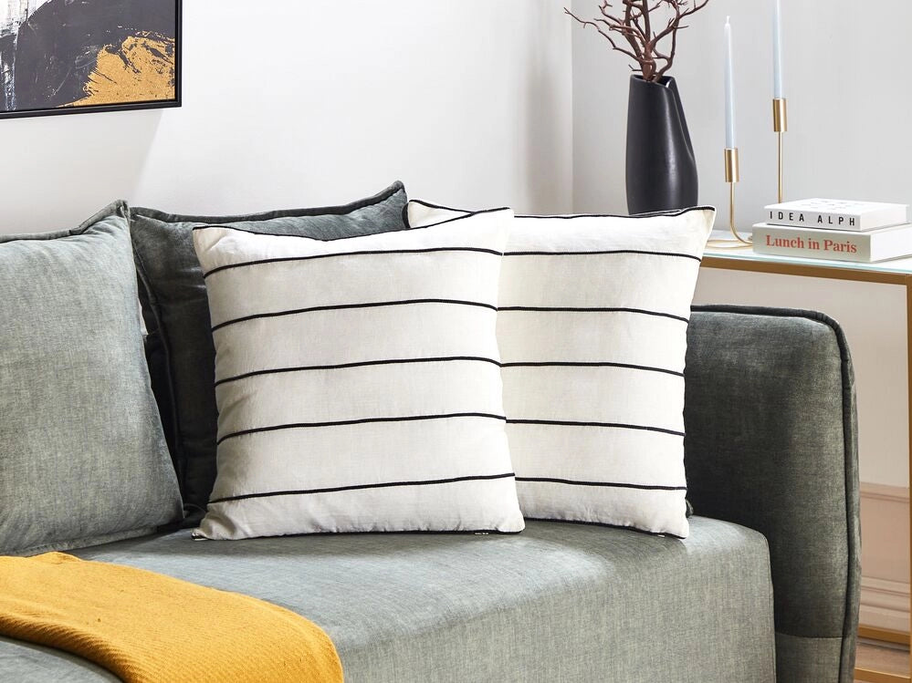 Set di 2 cuscini in lino e cotone con motivo a righe Bianco e nero 50 x 50 cm accessori salotto