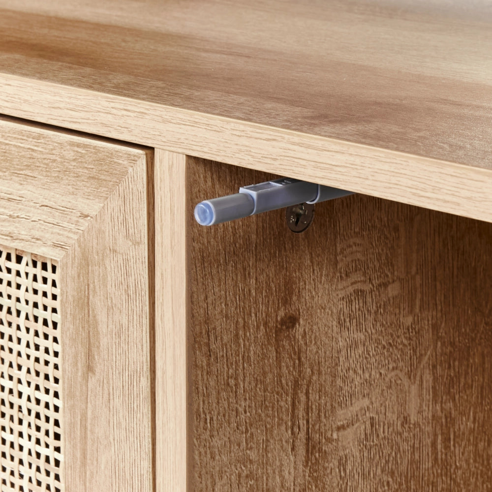 Armadietto da bagno in legno chiaro in particelle di legno Rattan frontale appeso a parete Treccia 86 x 45 cm Boho Design