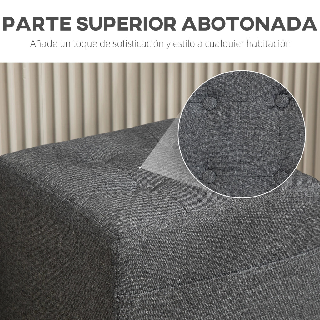 Pouf con Tasca Laterale e Coperchio Imbottito ¨C Zephmum ¨C Grigio in Lino