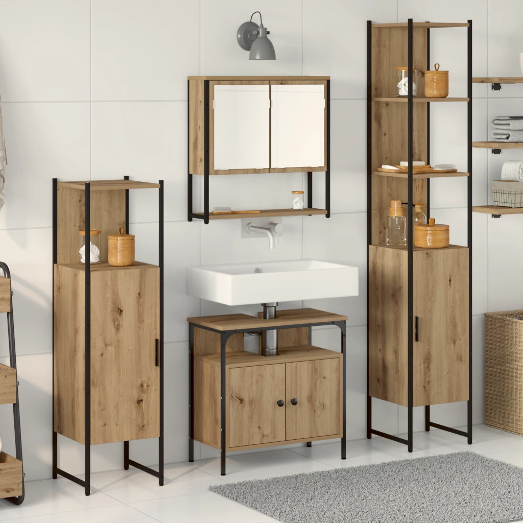 Set di mobili da bagno a 4 pezzi in legno ingegnerizzato rovere Artisan