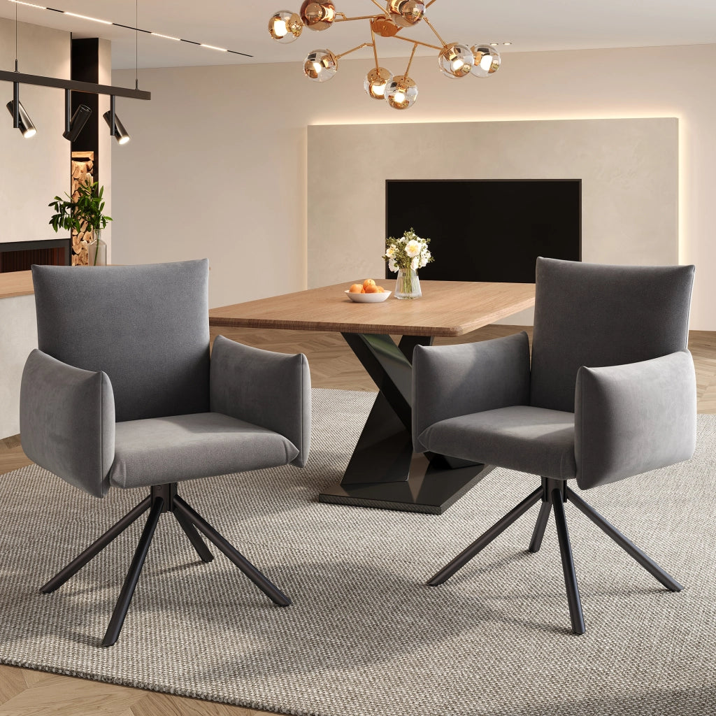 Chaise da sala da pranzo girevoli con braccioli imbottiti e schienale ergonomico set da 4 in velluto grigio