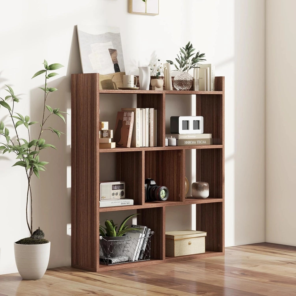 Libreria, scaffale con 7 cubi, divisorio con protezioni antiribaltamento, mensola cubo per camera da letto, ufficio, soggiorno, 80 x 20 x 90 cm (bianco)