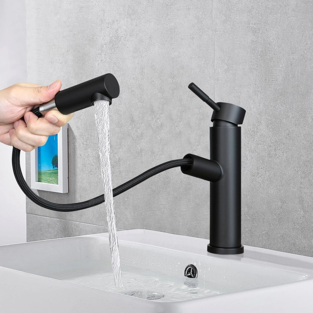 ZMH Rubinetti per lavabo Bagno Rubinetti neri Miscelatore doccia estraibile Rubinetti per cucina