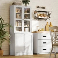 Mobile Libreria con 2 Armadietti, Ripiani Regolabili e Ante in Vetro, 76x40x178.5 cm, Bianco