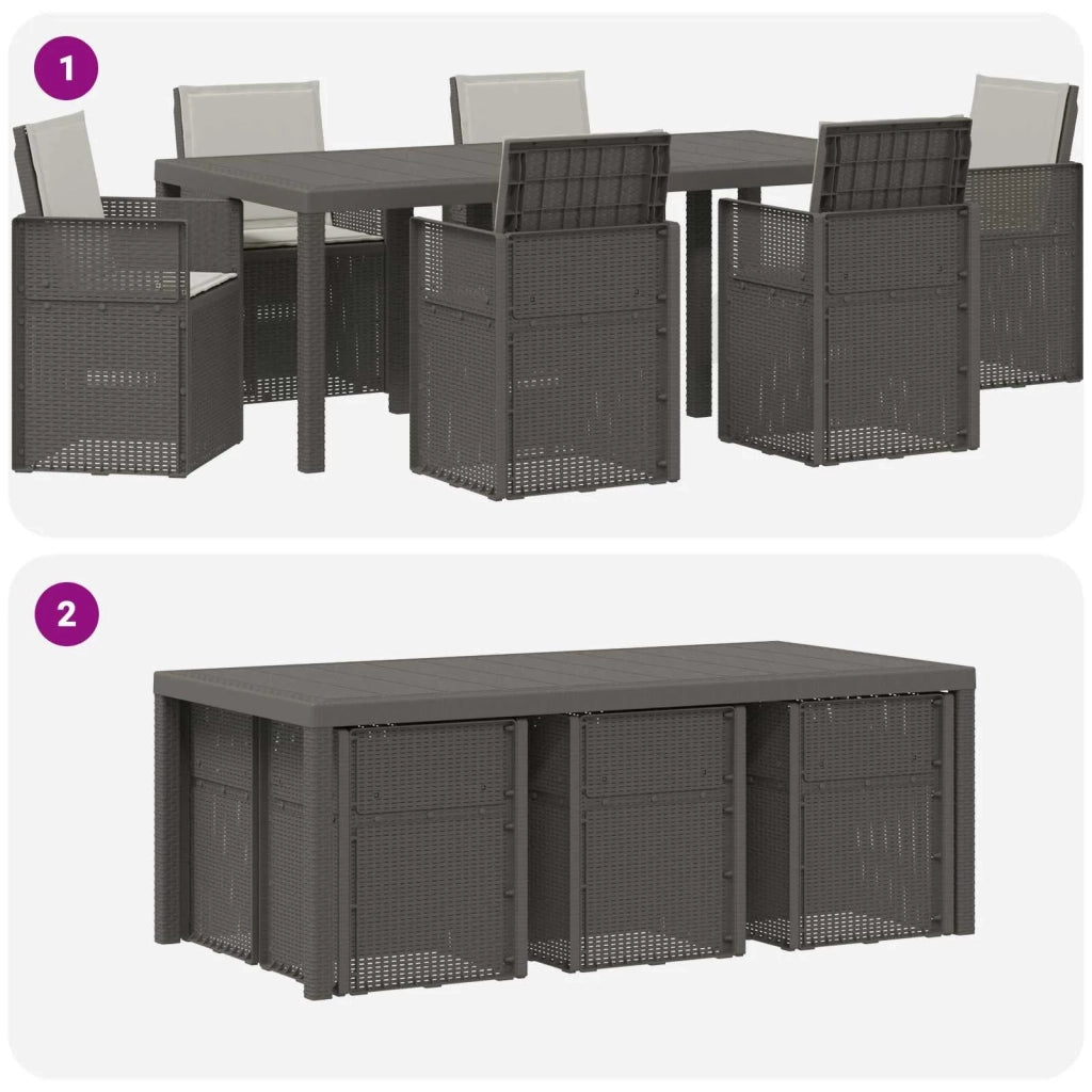 Set da Pranzo per Giardino con cuscino 7 pcs Grigio Chiaro PP