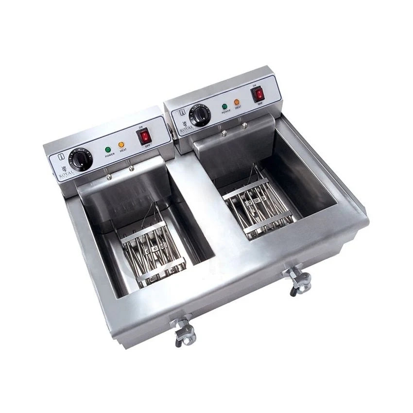 Friggitrice in acciaio inox con 2 vasche da 16 litri resistenza rimovibile rubinetto di scarico modello professionale 380V 3614029