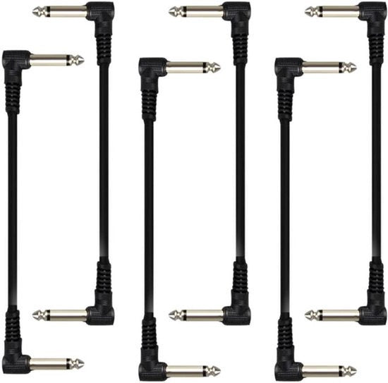 Cavi Gitaresco per Pedali - 6 pezzi - 1/4 Pollici Jack - Plug a Croce - Silenzioso - Nero