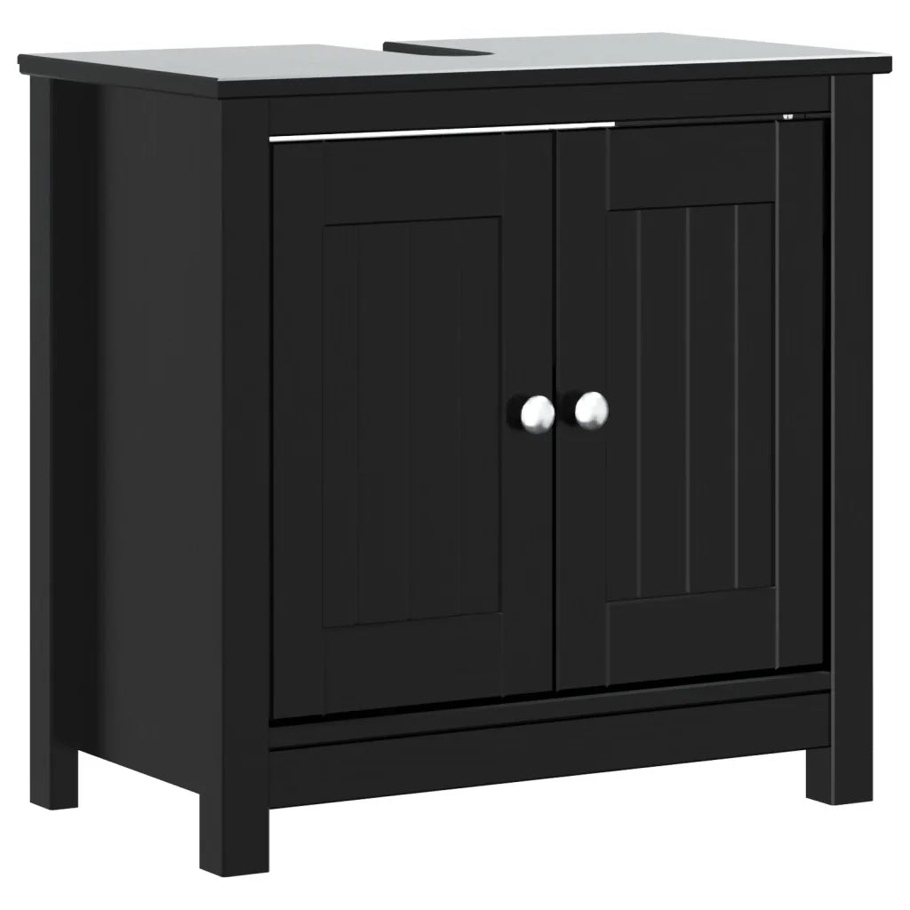 Set Mobili da Bagno 2 pz BERG Nero in Legno Massello di Pino