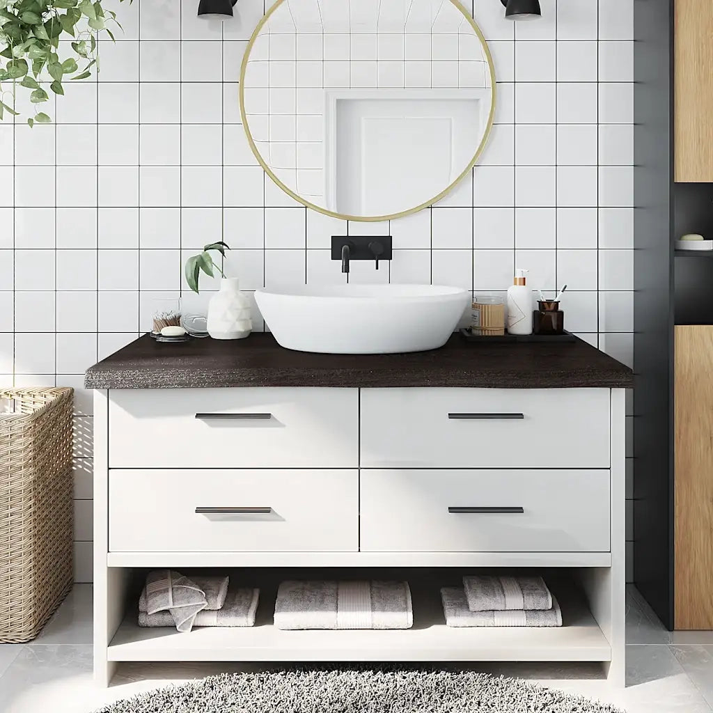 Piano Bagno Marrone Scuro 100x60x(2-6) cm Legno Trattatocod mxl 78908