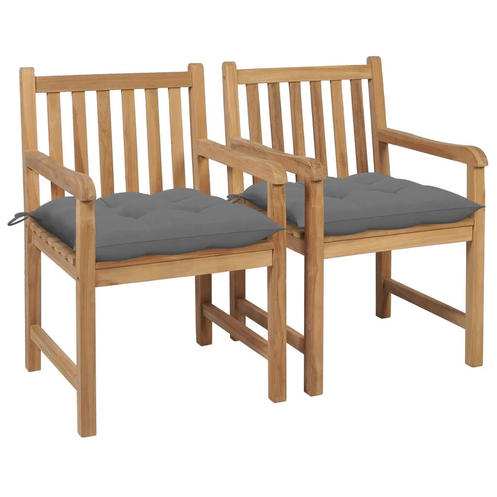 Sedie da Giardino 2 pz con Cuscini Grigi in Massello di Teak cod mxl 8064