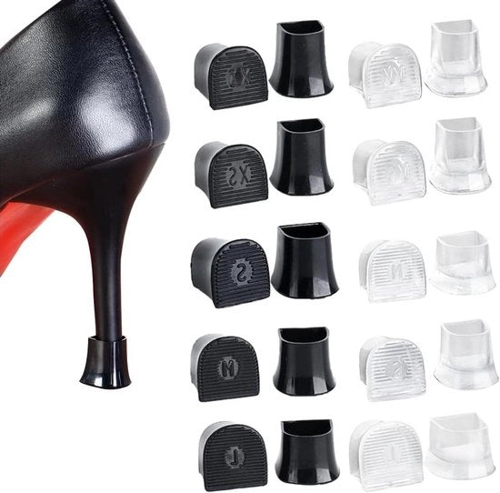 Hakbeschermers per paio - 10 pezzi, diverse misure - Coppe per scarpe, sostituzione talone - Antiscivolo, antisilenzio - Stiviatore per stiletto - Coperture per tacchi alti per uso esterno, per cerimonia, evento, formale
