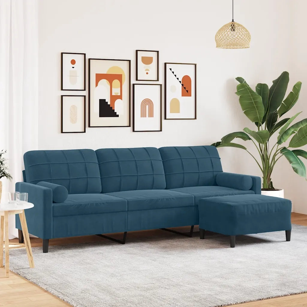 vidaXL Divano a 3 Posti con Poggiapiedi Blu 210cm in Velluto